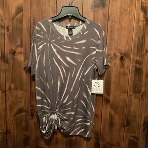 Miss Chievous Gray Tie-Dye Front Knot Short Sleeve Tee